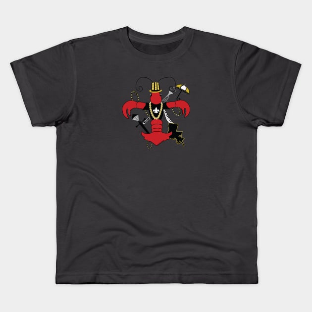 New Orleans Red Louisiana Crawfish Fleur de Lis Kids T-Shirt by Little Shop of Nola